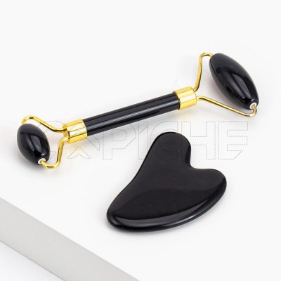 Rodillo Masajeador Facial y Gua Sha Negro