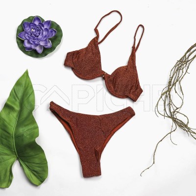 Conjunto Bikini Babado Marrón