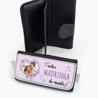 Cartera Personalizada Mejor  do Mundo Floral com Foto