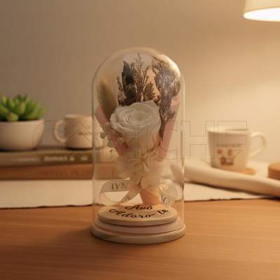 Rosa preservada en una campanilla