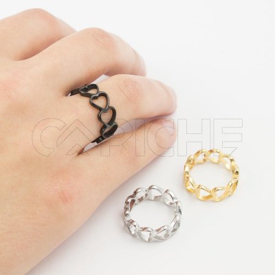 Anillo en acero Corazones