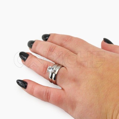 Conjunto de Alianza e Anillo solitário Plateado