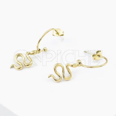 Pendientes en acero Serpiente Dorado