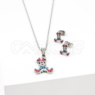 Conjunto Collar y Pendientes acero Mini Plateado