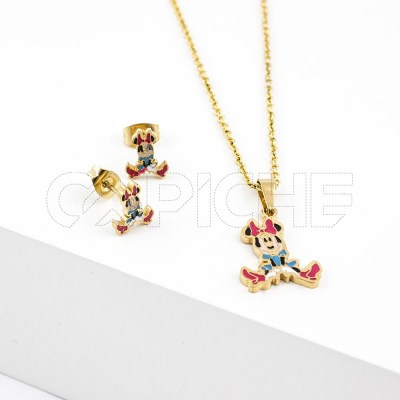 Conjunto Collar y Pendientes acero Mini Dorado