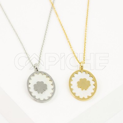 Collar en acero Trébol Nácar