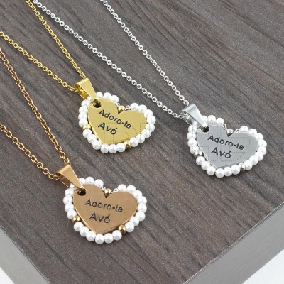 Collar en acero Abuela Corazón