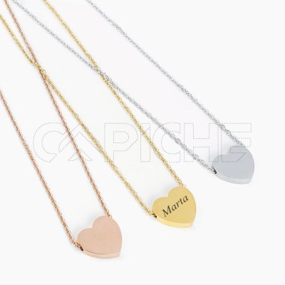 Collar en acero Corazón Grabación