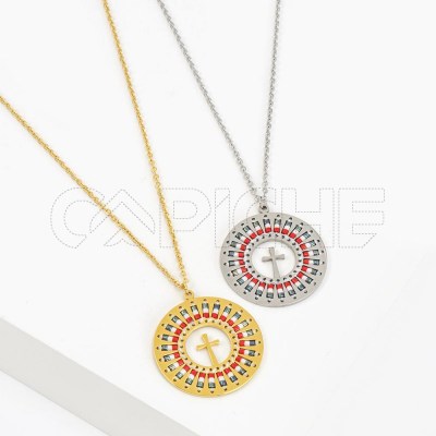 Collar en acero Abalorio Cruz