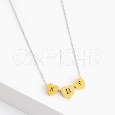 Collar en acero Triple Corazón Gold