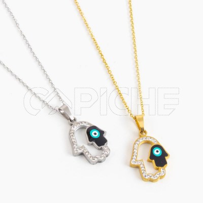 Collar en acero Hamsa turco