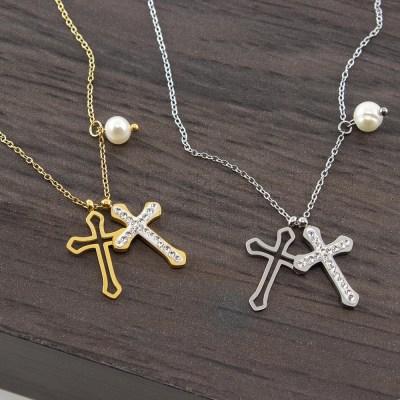 Collar en acero Doble Cruz