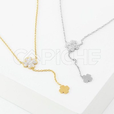 Collar en acero Trébol de la Suerte