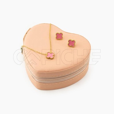 Conjunto de Collar e Pendientes Trébol Rosado
