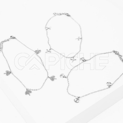 Tobillera en acero Árbol / Libélula / Ancla