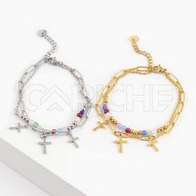 Pulsera en acero Cruz Missanga