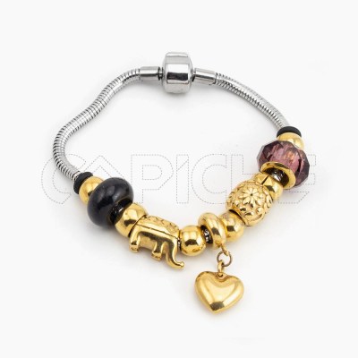 Pulsera en acero de cuentas Corazón