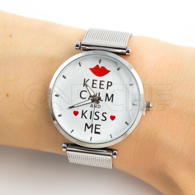 Reloj en acero Keep Calm Plateado