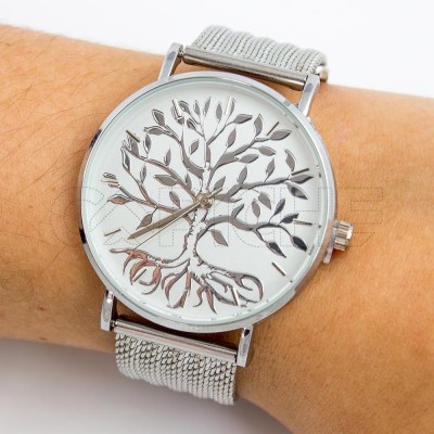 Reloj Árbol Plateado