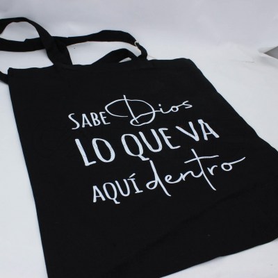Estampado Impreso Tote Bag Negro Sabe Dios
