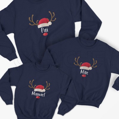 Sudadera sin Capucha Reno con Gorro Personalizable