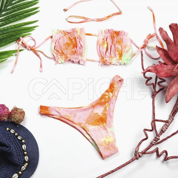 Conjunto Bikini Tie Dye Cortina Naranja