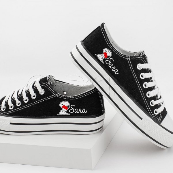 Zapatilla Personalizada Negra Nombre Personalizable Snoopy