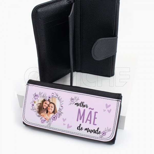 Cartera Personalizada Mejor  do Mundo Floral com Foto