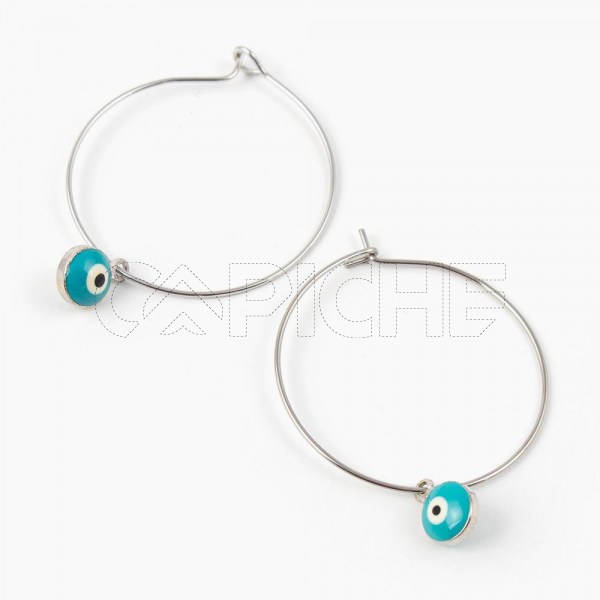 Argollas en acero Ojo Turco Verde