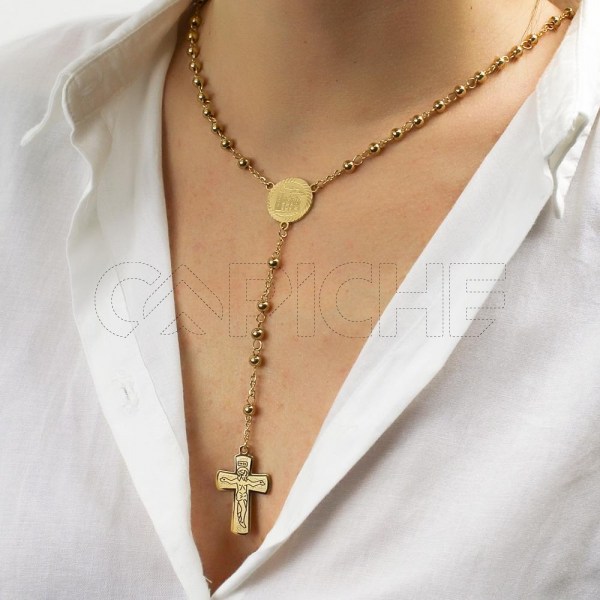 Rosario en acero Dorado