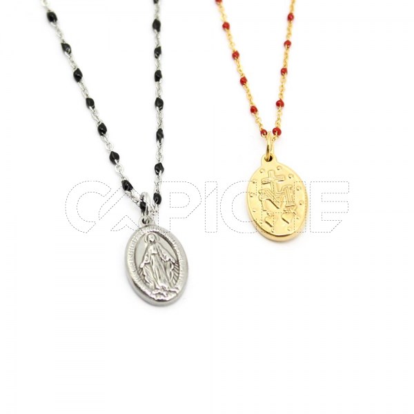 Collar acero y cuentas Cristo
