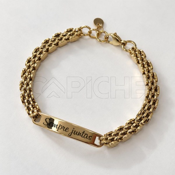 Pulsera em acero Grabación Malha Dorado