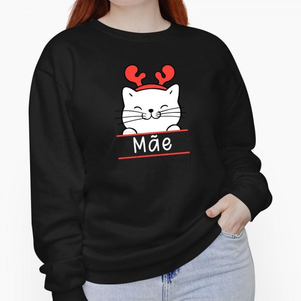 Sudadera sin Capucha Gatito Navideño Personalizable