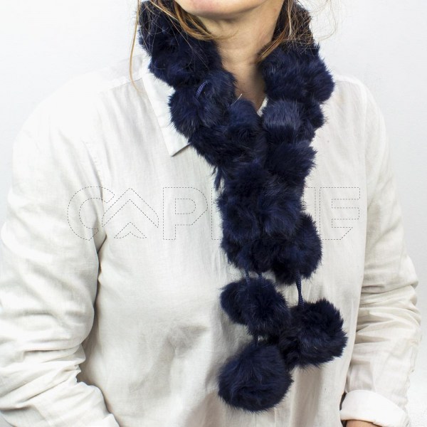 Bufanda de Cuello Pompom Azul