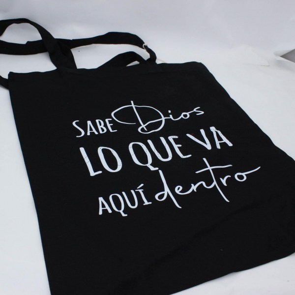 Estampado Impreso Tote Bag Negro Sabe Dios